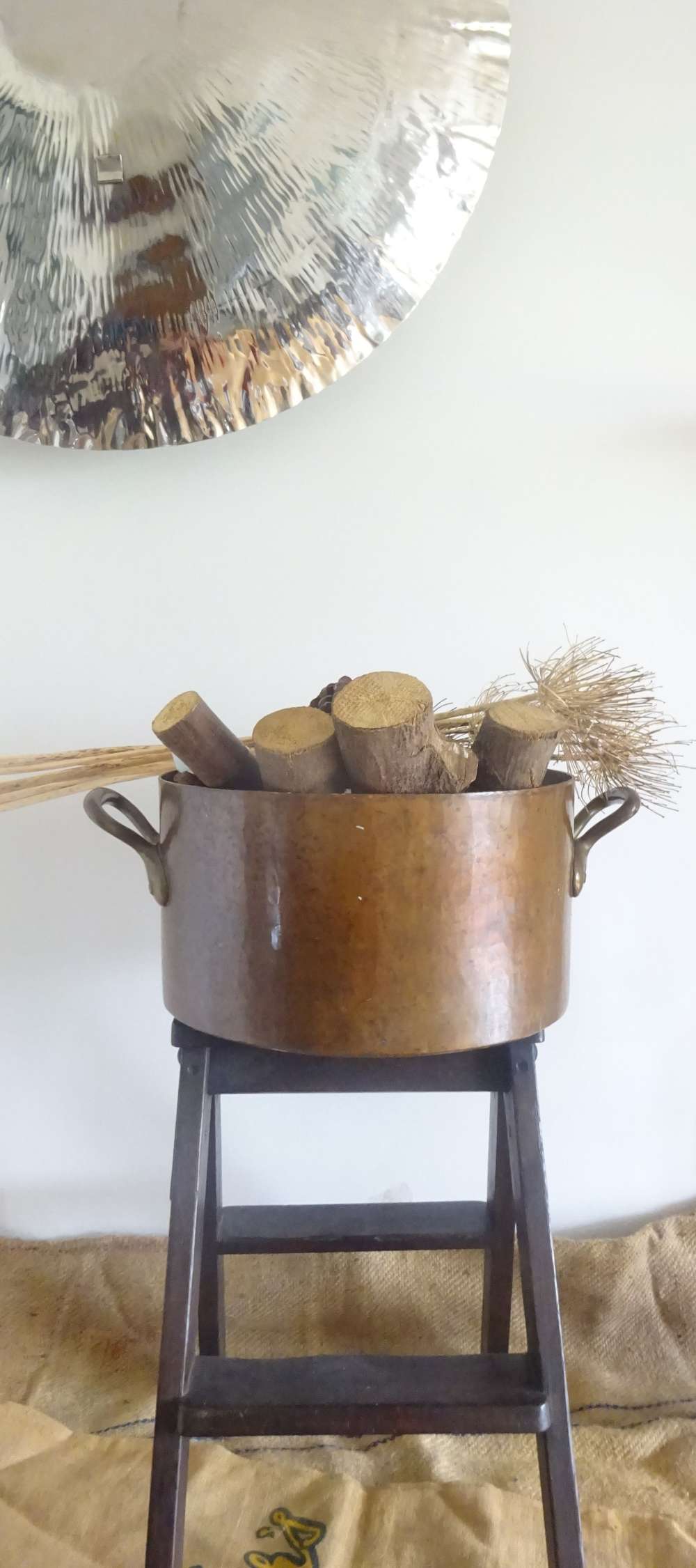 Antique Copper Pot /log Basket 19th Century