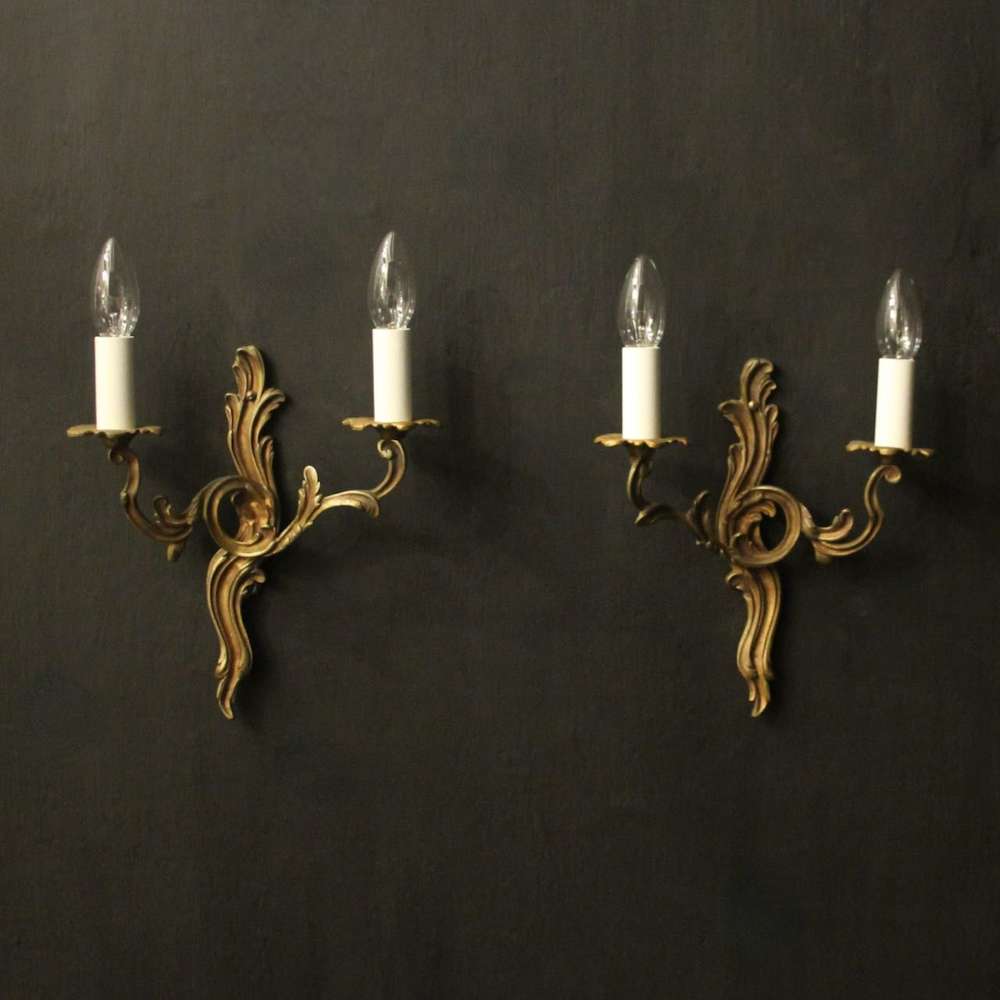 French Pair Of Gilded Twin Arm Wall Lights