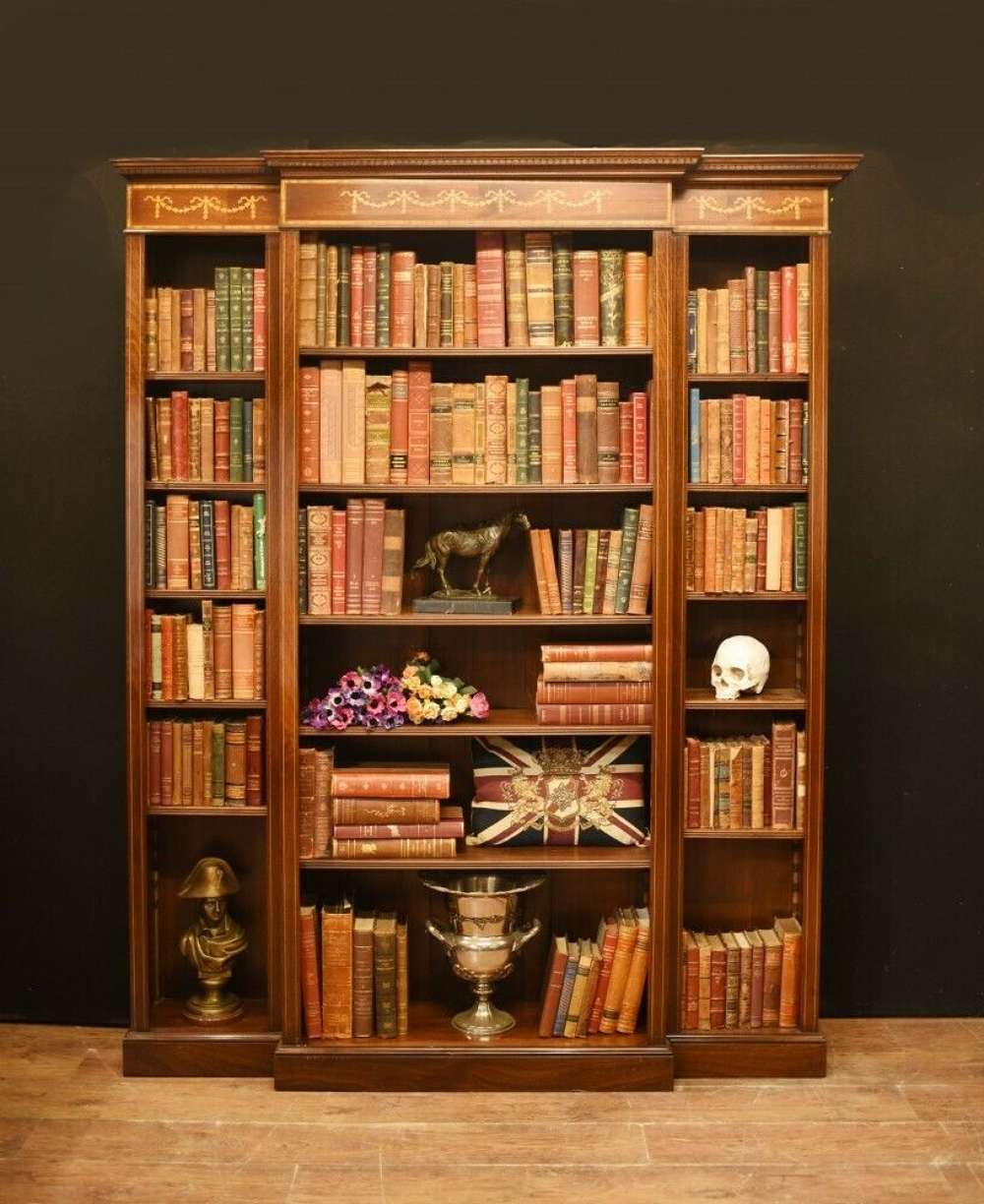 Mahogany Breakfront Bookcase   English Sheraton Open