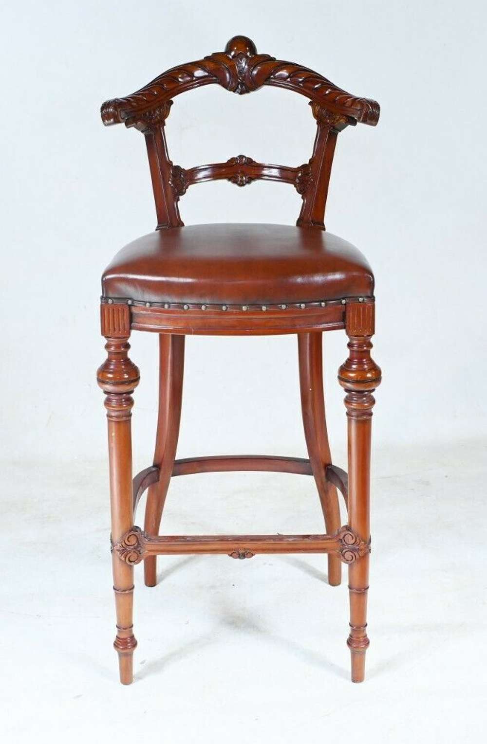 Victorian Revival Bar Stool Leather Seat Pub Furniture
