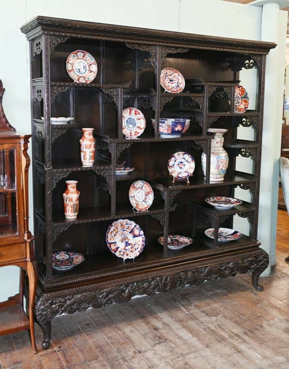 Chinese Qing Antique Bookcase Display Cabinet Carved Hardwood 1900
