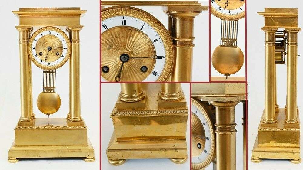 French Gilt Portico Antique Clock Charles X 1810