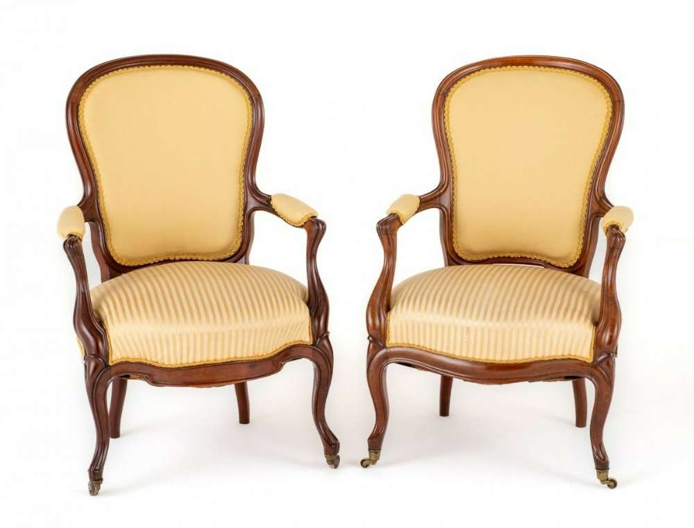 Pair Victorian Arm Antique Chairs Salon Antique Chair 1870