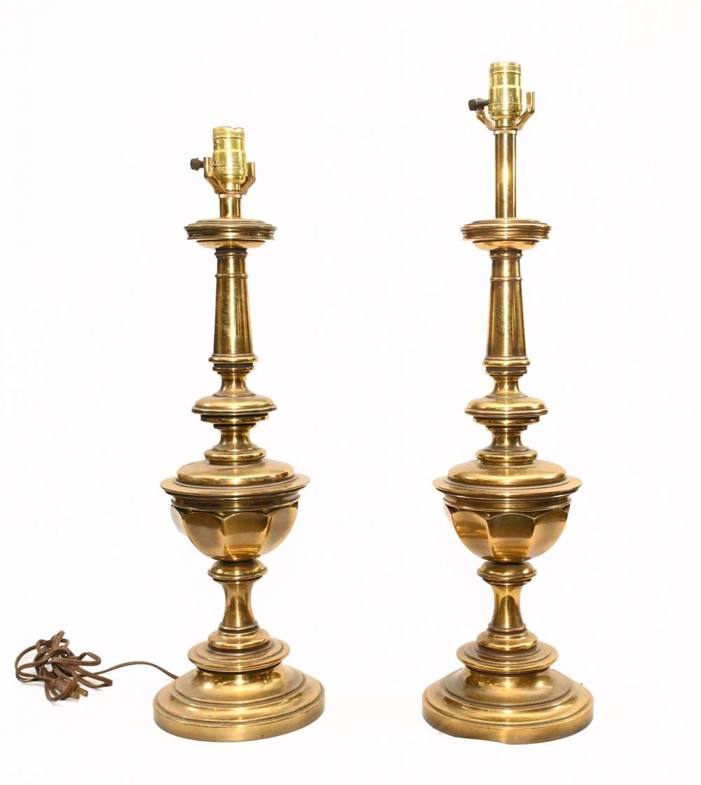 Pair Regency Brass Antique Table Lamps Lights