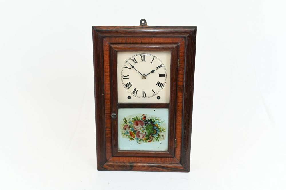 American Wall Clock Painted Panel 8 Day Double Barrel Movement