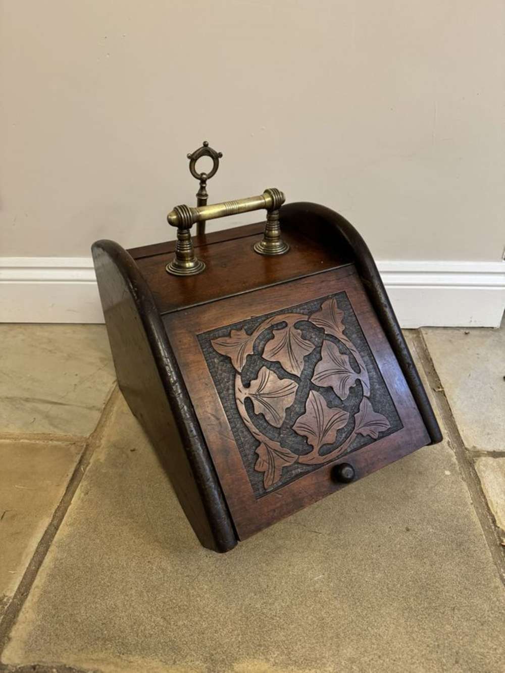 Antique Victorian Quality Carved Oak Coal Box
