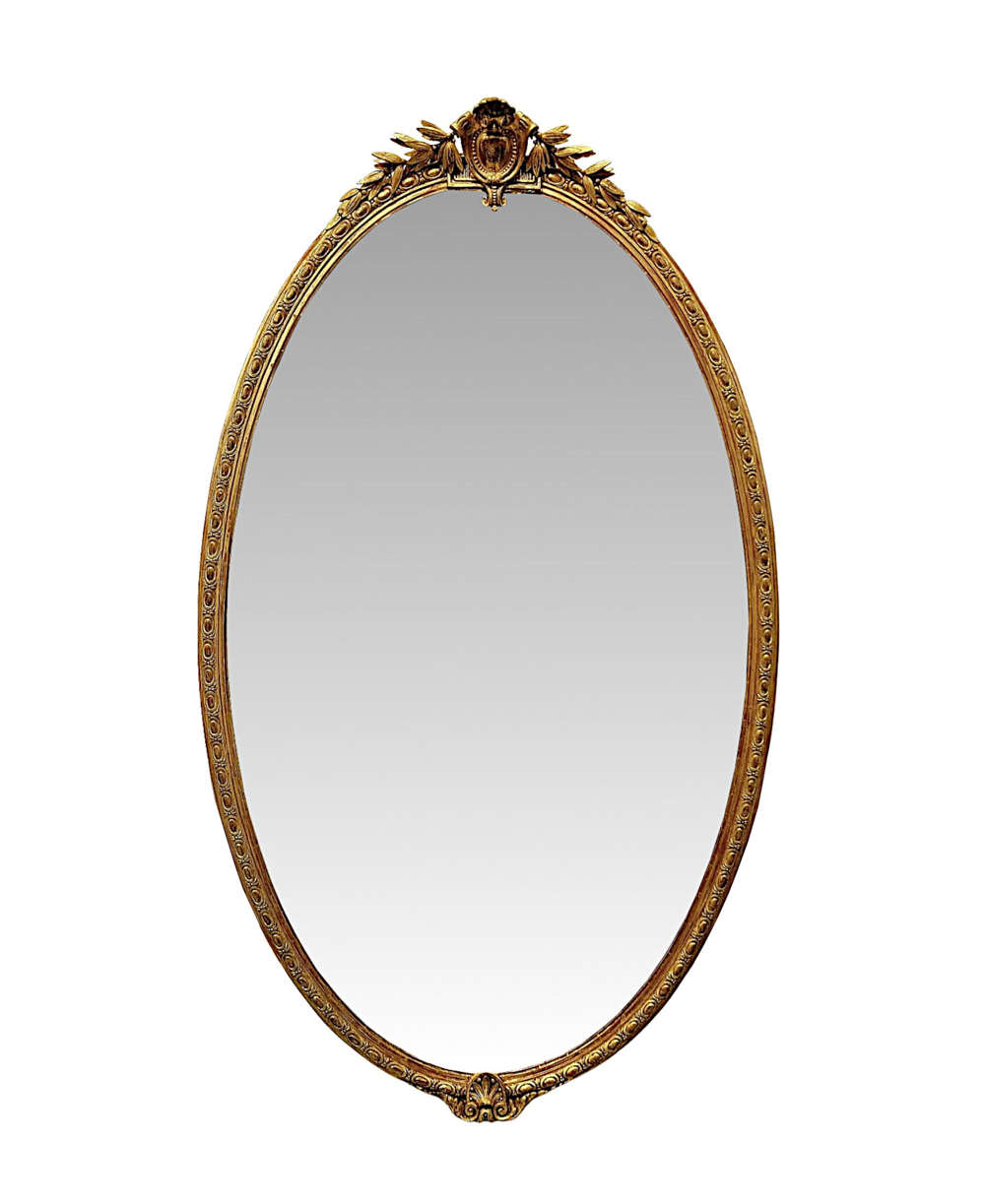A Very Rare Large 19th Century Giltwood Oval Overmantel Antique Mirror 