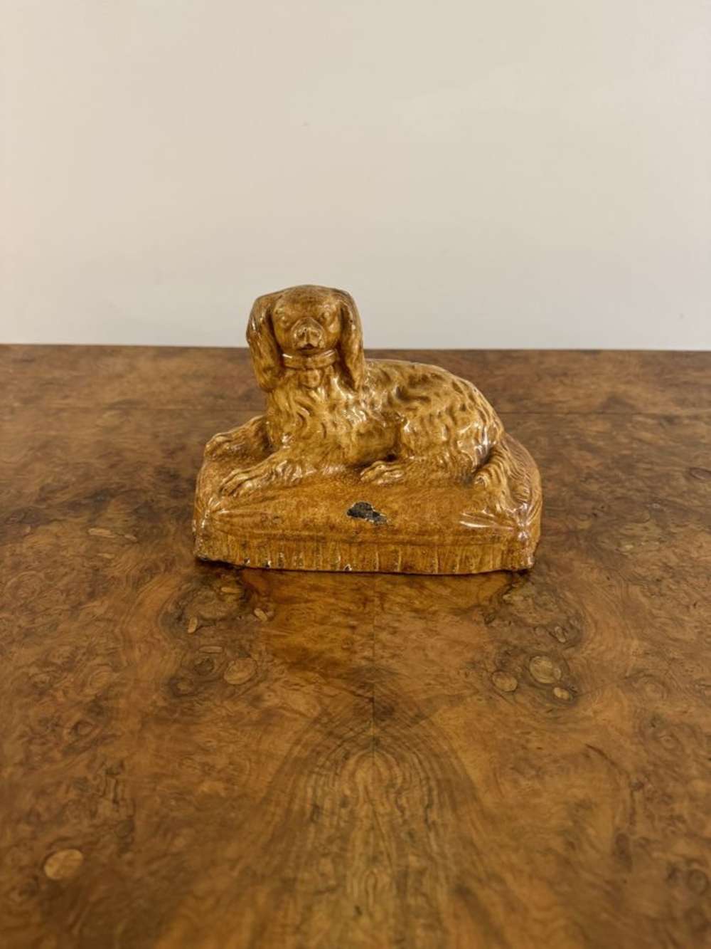 Unusual Antique 19th Century Staffordshire Stoneware King Charles Spaniel