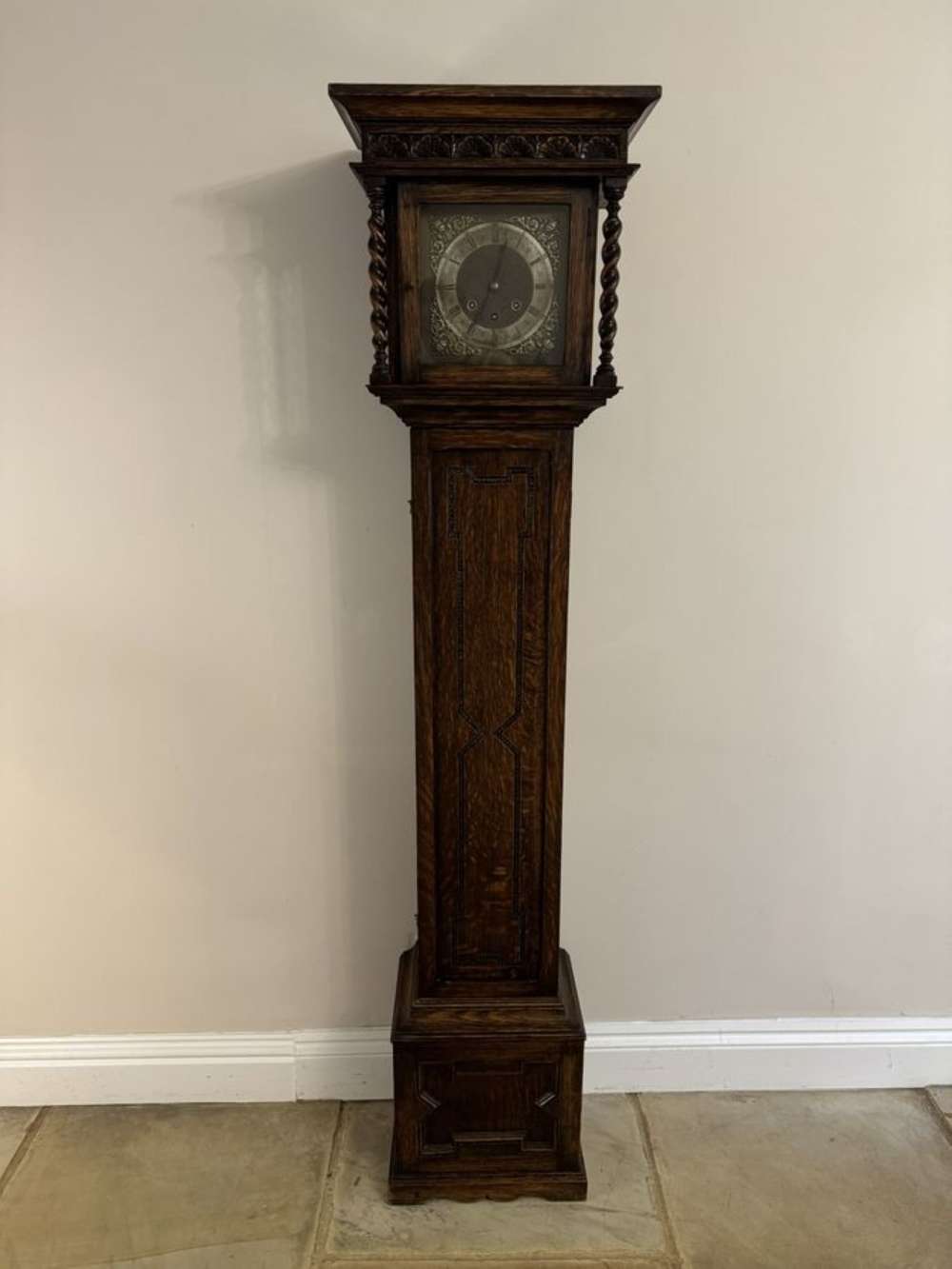 Fine Quality Antique Oak 8 Day Chiming Grandmother Clock