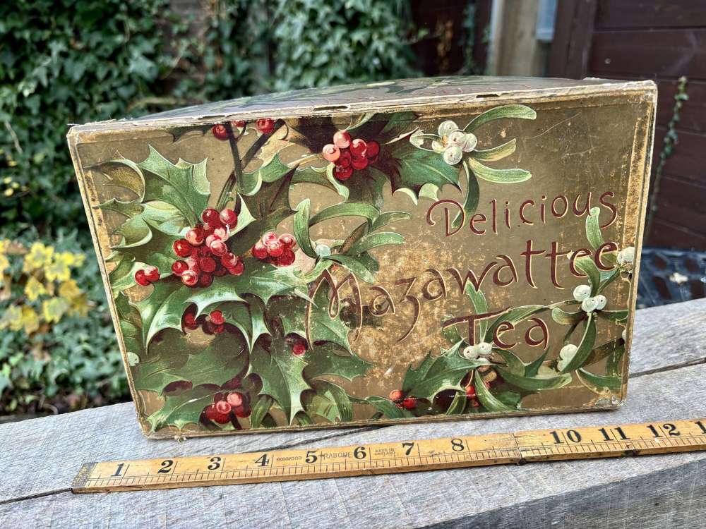 Victorian Holly Mazawattee Tea Christmas Advertising Shop Box c1900s