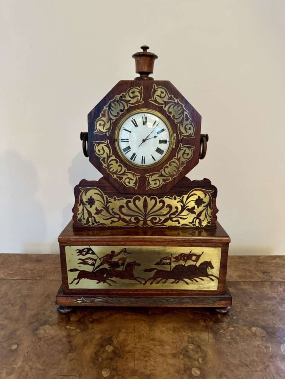 Wonderful Quality Antique Regency Rosewood Brass Inlaid Mantle Clock