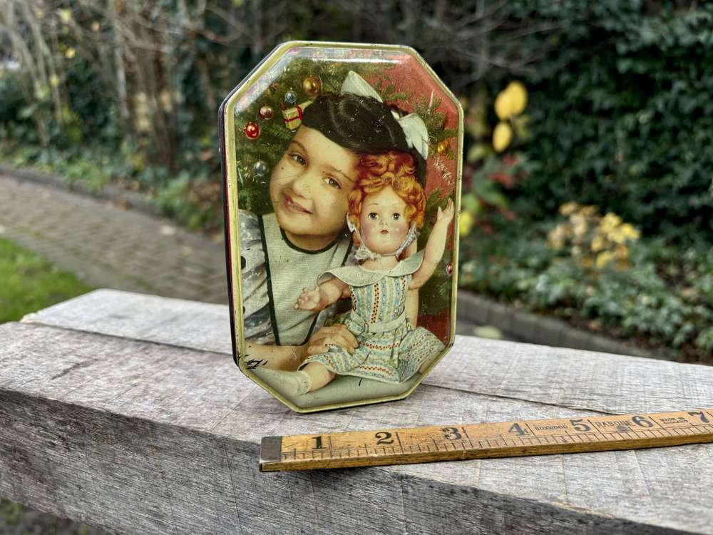 Girl & Her Dolly Christmas Toffee Tin c1960s