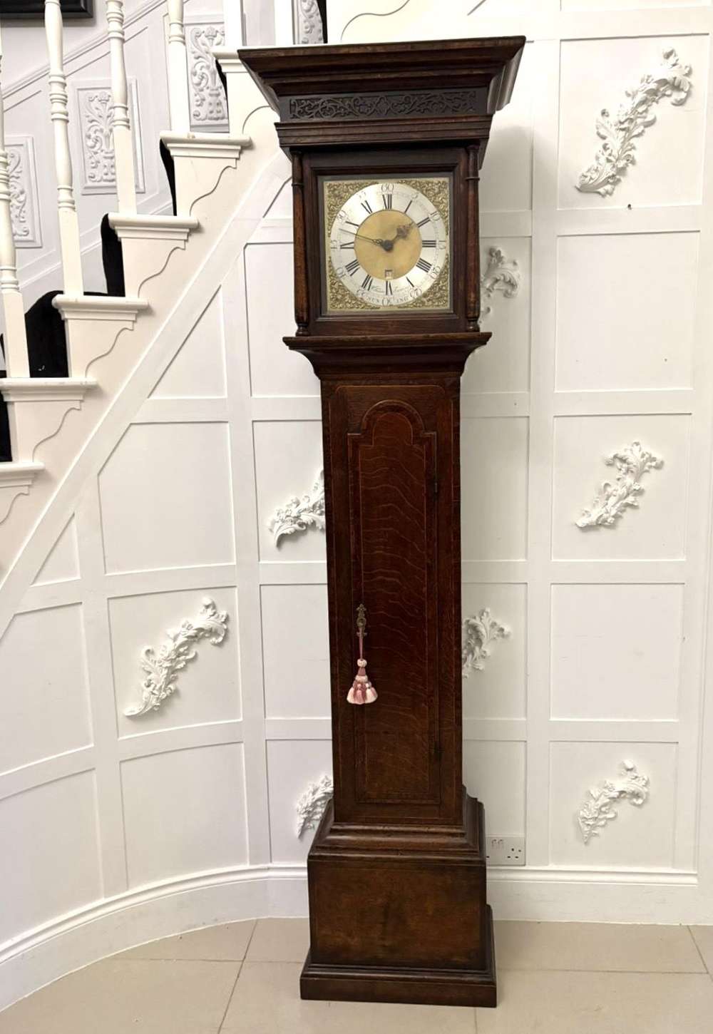 Outstanding Quality Antique George III Oak And Burr Oak Brass Face Longcase Clock 