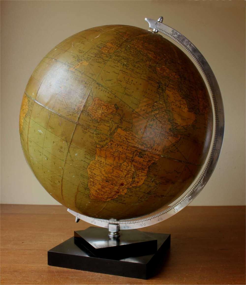 Philips 13 1/2 Inch Library Globe. Large. Decorative Bakelite Base. C1940.