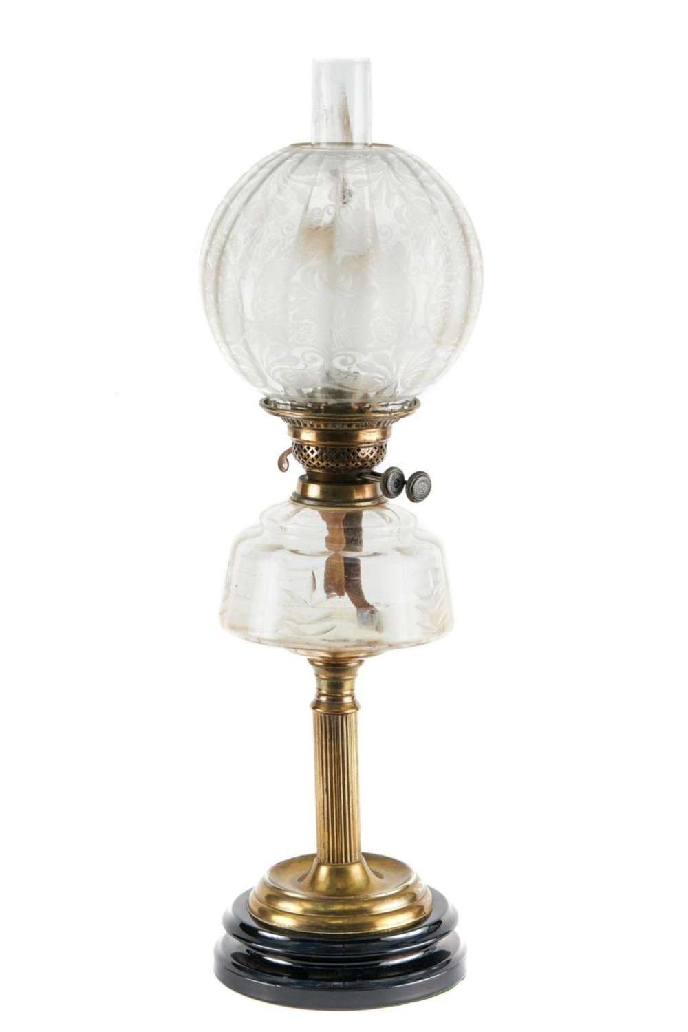 Victorian Brass Oil Lamp With Glass Reservoir