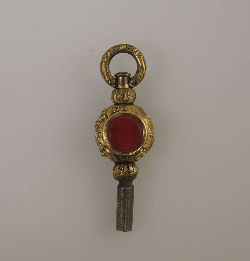 Victorian gilt and stone set pocket watch key c1850