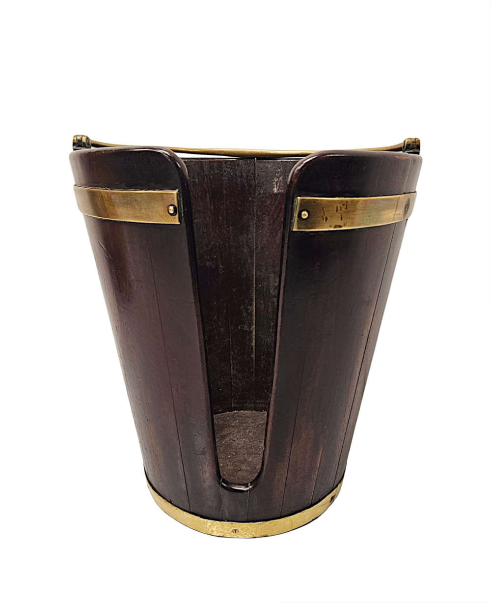 A Very Rare Georgian Irish Brass Bound Mahogany Plate Bucket