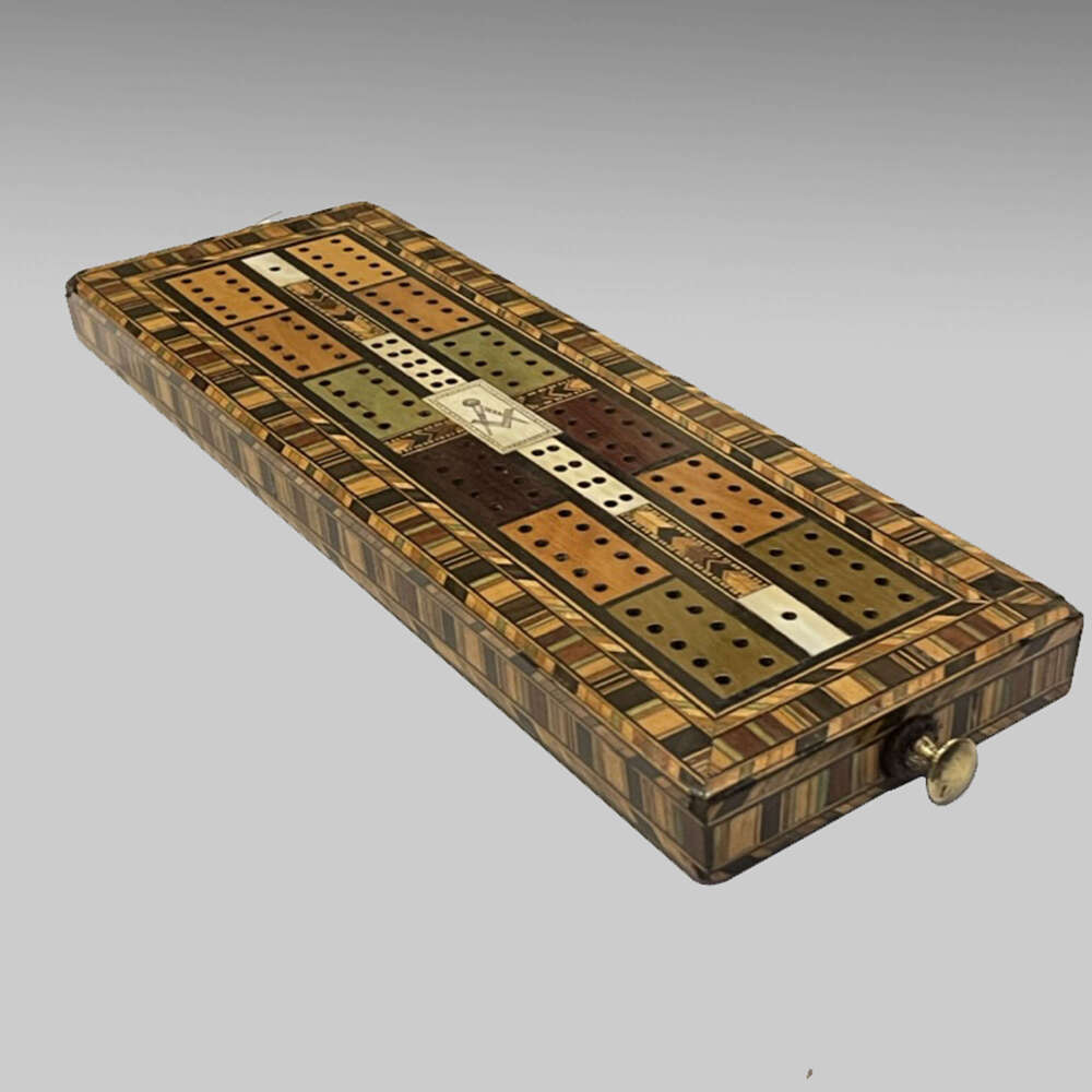 Parquetry inlaid cribbage board