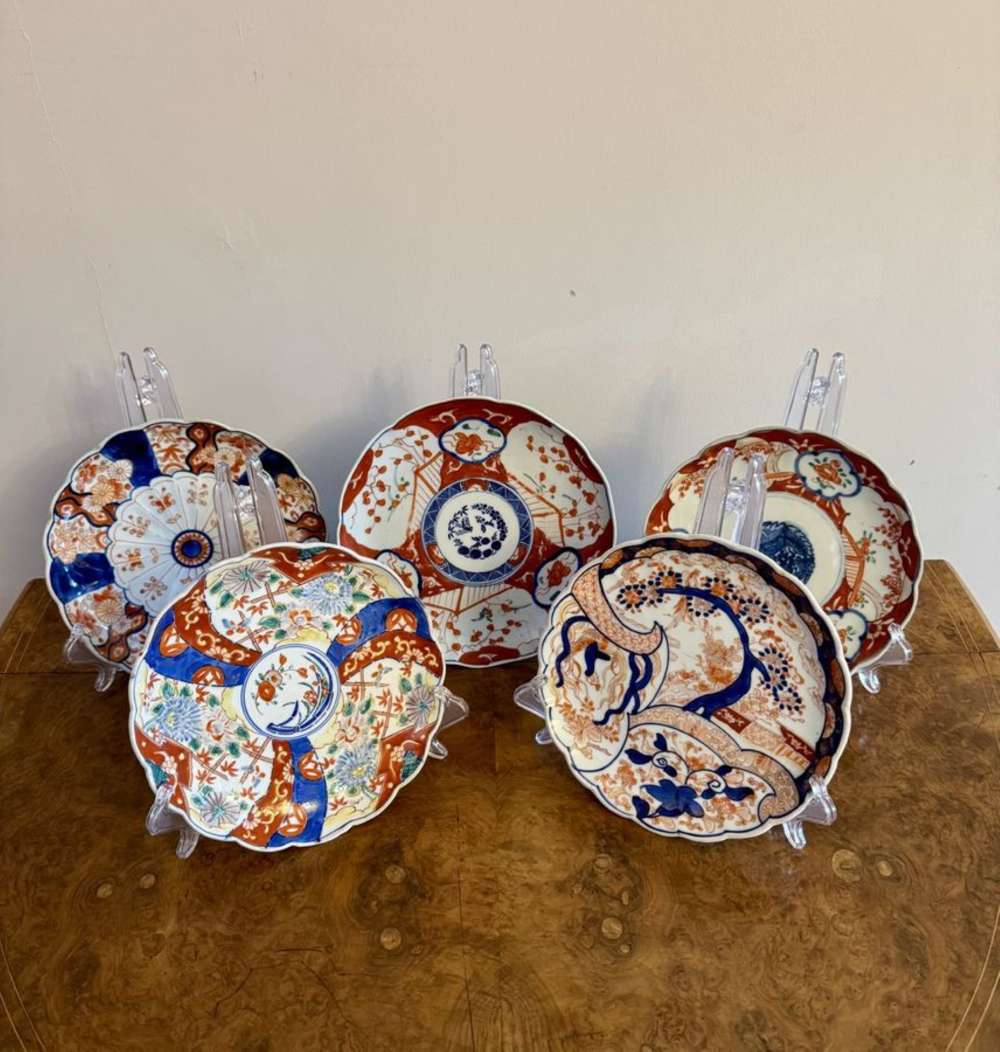 Lovely Collection Of Five Antique Japanese Imari Plates 