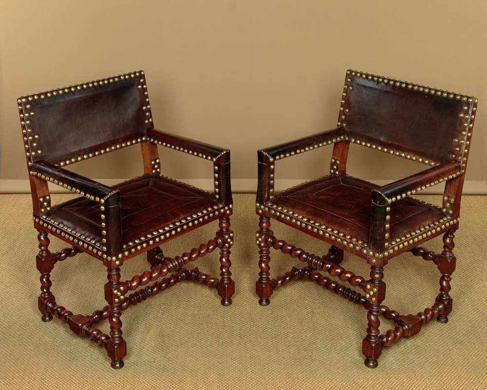 Pair Of 17th.c Style Leather Armchairs C.1920
