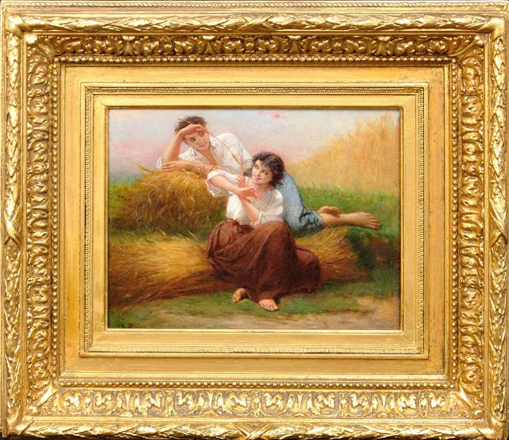 Charles Zacharie Landelle 1821 - 1908. Framed 1860s Playful Romantic French Oil Painting.