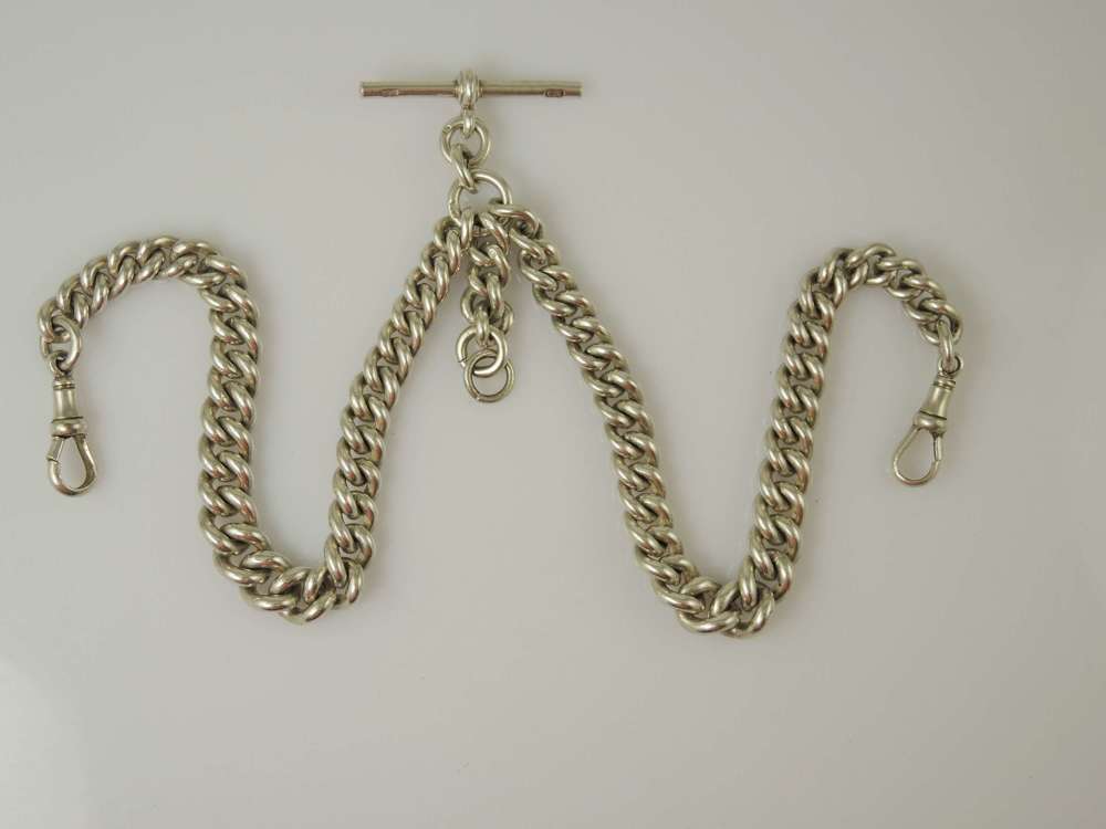 Massive Top Quality English Silver Double Watch Chain Birmingham 1924.