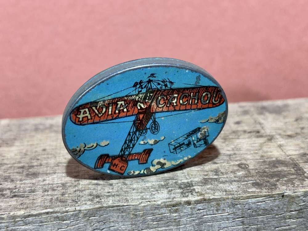 Aviation Cachous mints Airplane Image Sample Tin c1920s