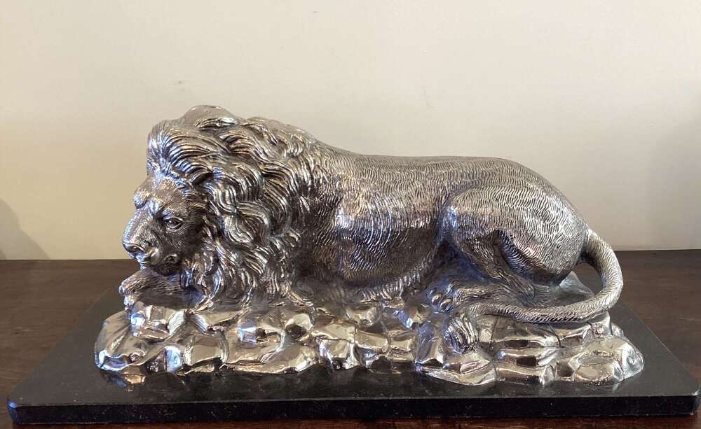 Silver Electroplated Lion on marble base