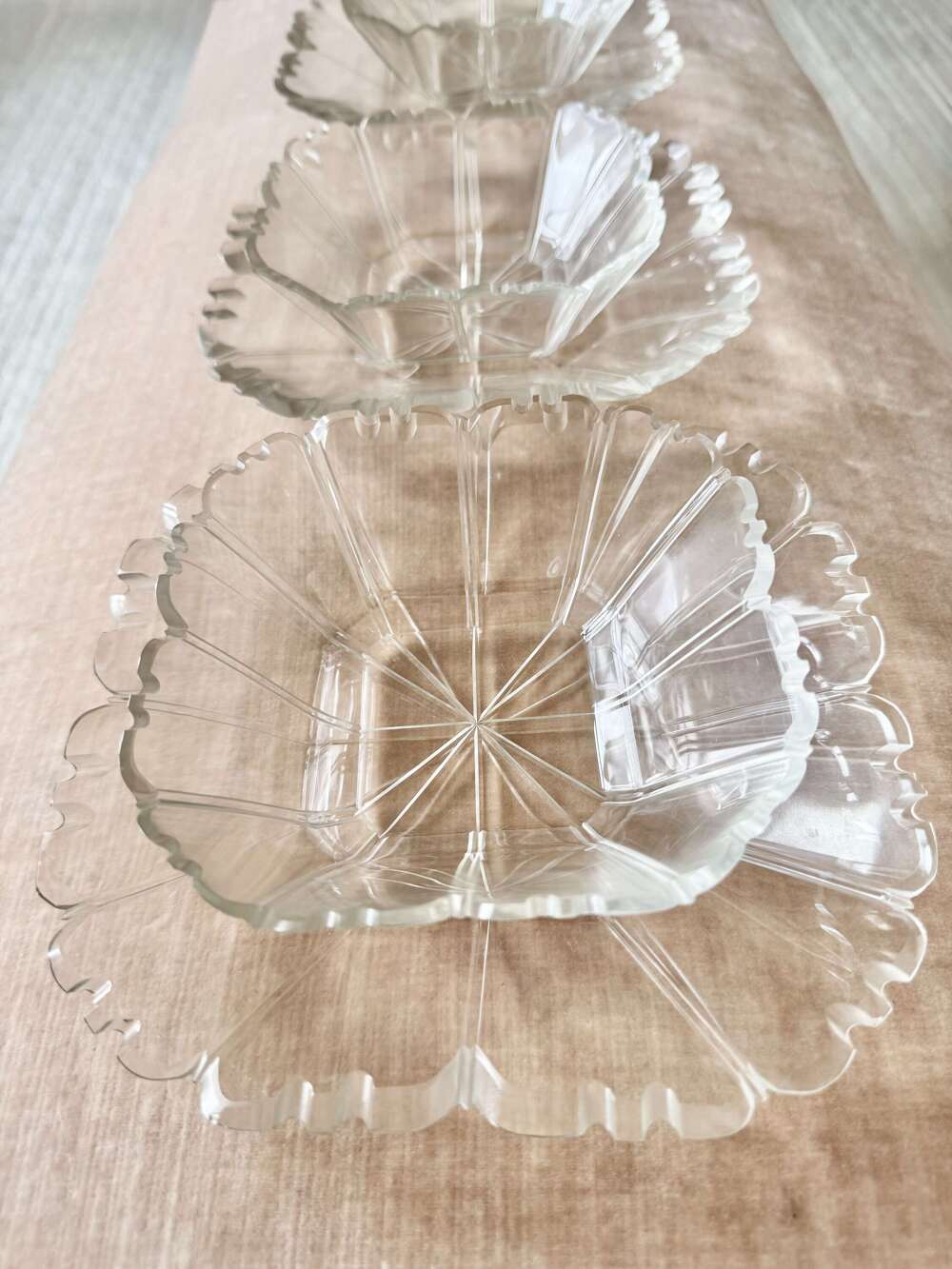 6 Biedermeier Hand Cut Glass Dessert Bowl & Plates Set C1840