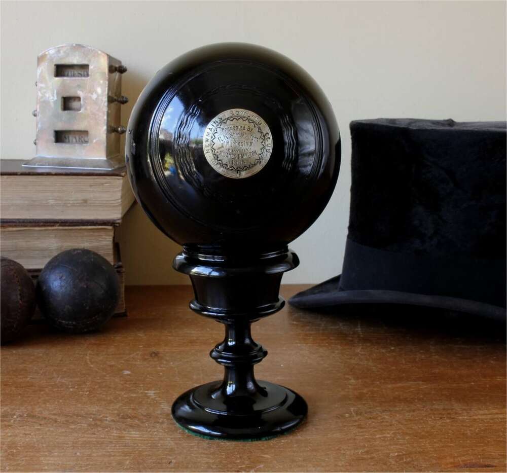 Bowling Ball Presentation Trophy. Lawn Bowls. Newmains Bowling Club 1908.