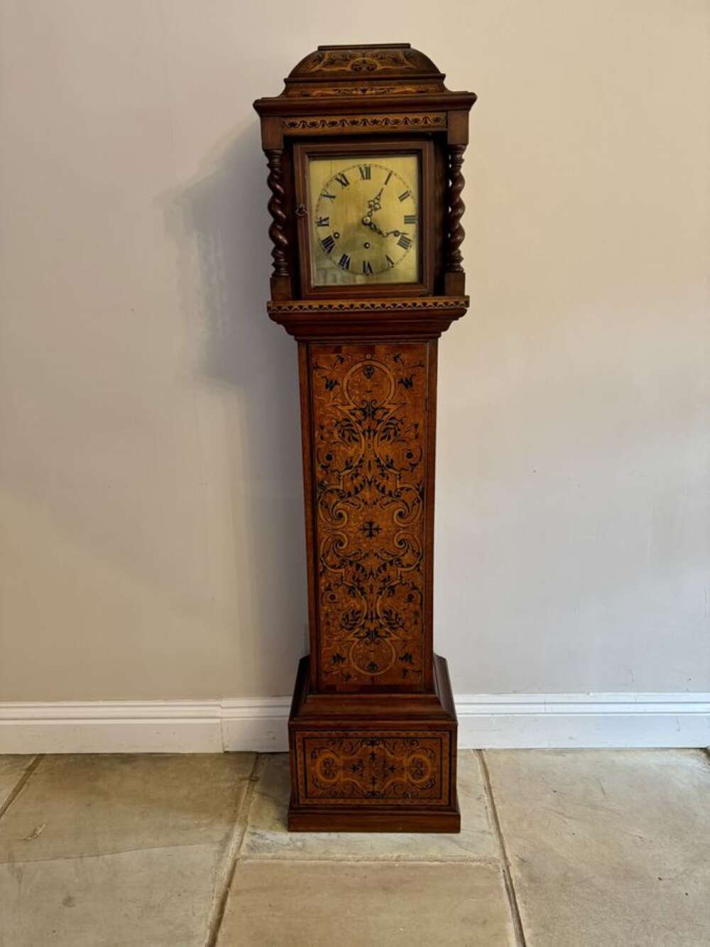 Rare Unusual Antique Edwardian Musical Quality Inlaid Marquetry Grandmother Clock 