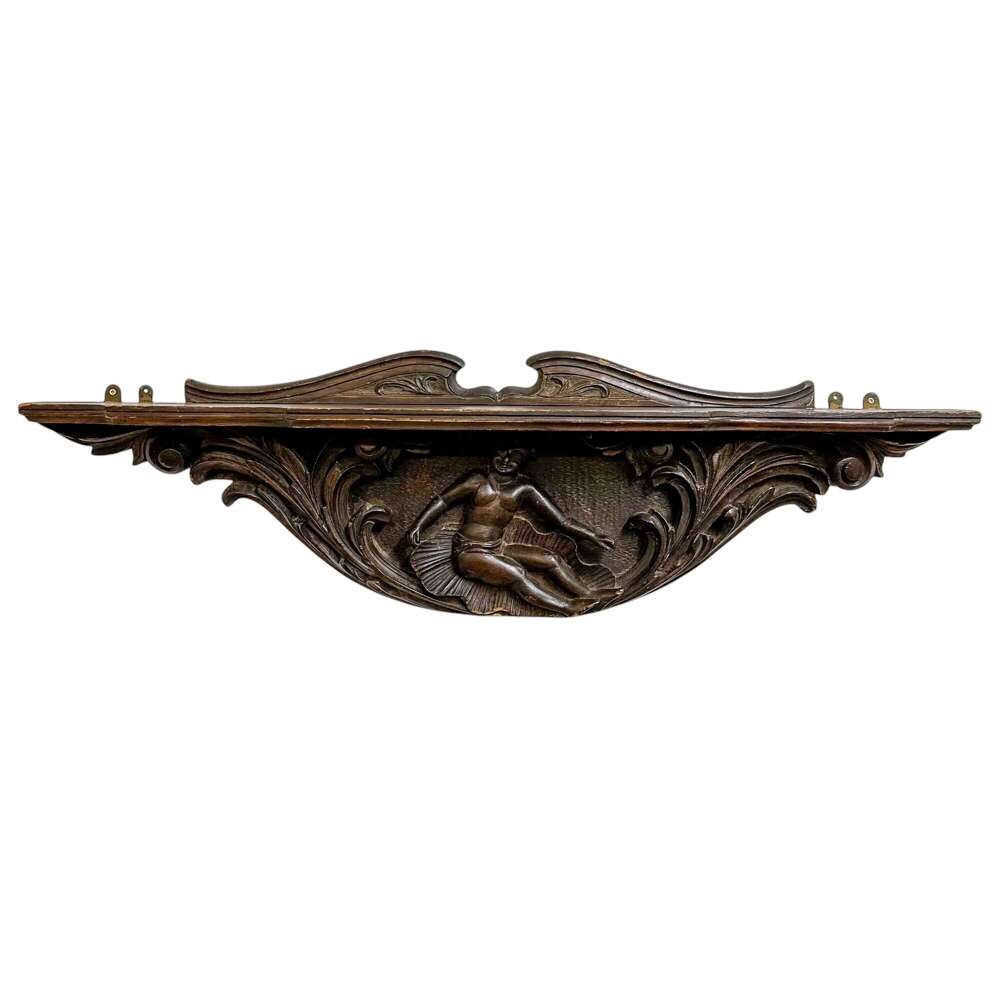 Antique Oak Carved Overdoor/Pediment With Shelf circa 1900