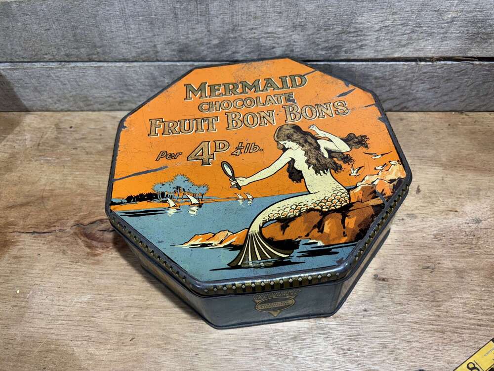 Scarce Mermaid Toffee Shop Counter Tin c1930s