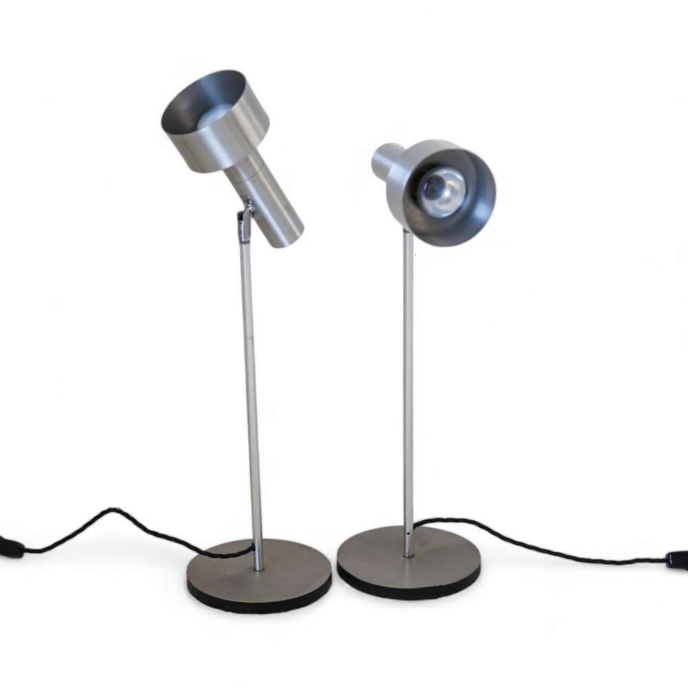 Pair Of 1970s Brushed Steel Table Lamps  Long Stem Adjustable Shade