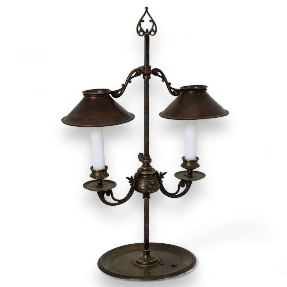 Antique French Adjustable Bouillotte 2 Candle Light Lamp circa 1900