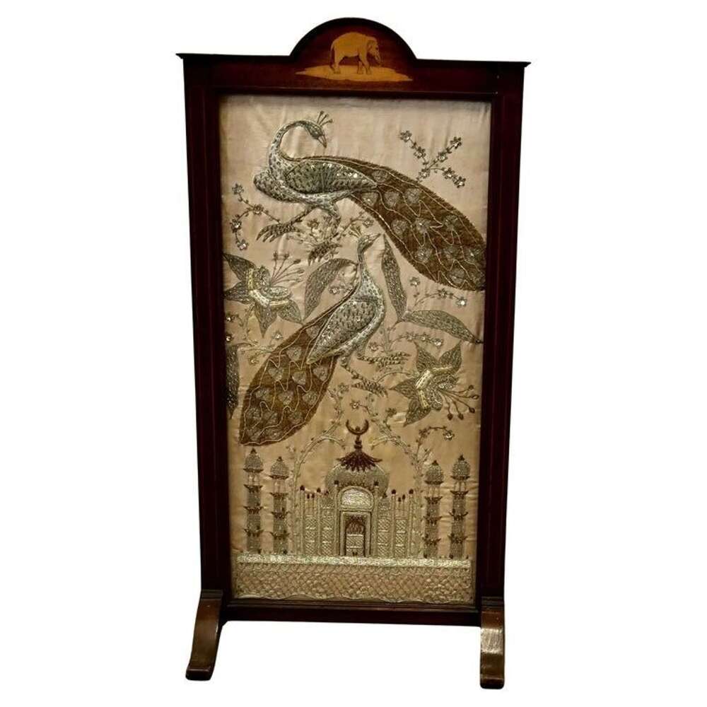 Indian Embroidered Silver and Gold Taj Mahal Screen