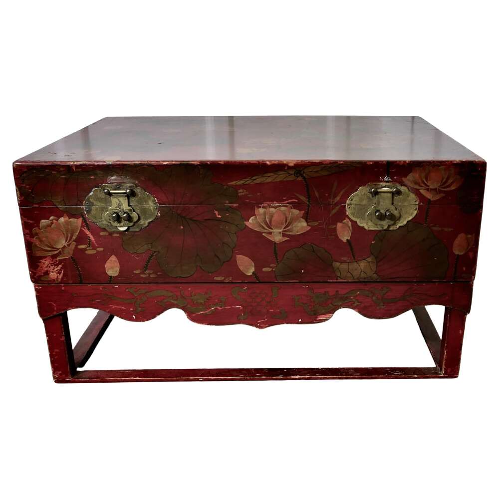 A Large Chinoiserie Marriage Chest on Stand