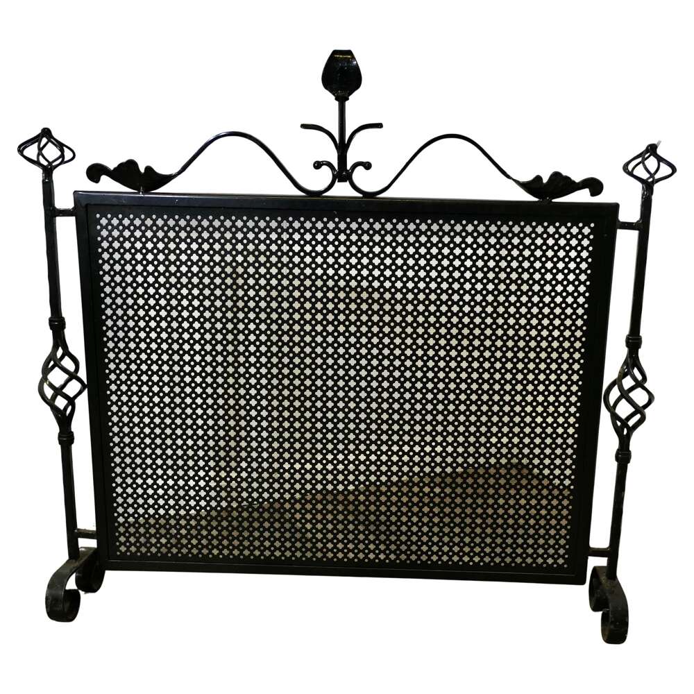 Large Old Gothic Wrought Iron Fire Screen  This is a very attractive piece