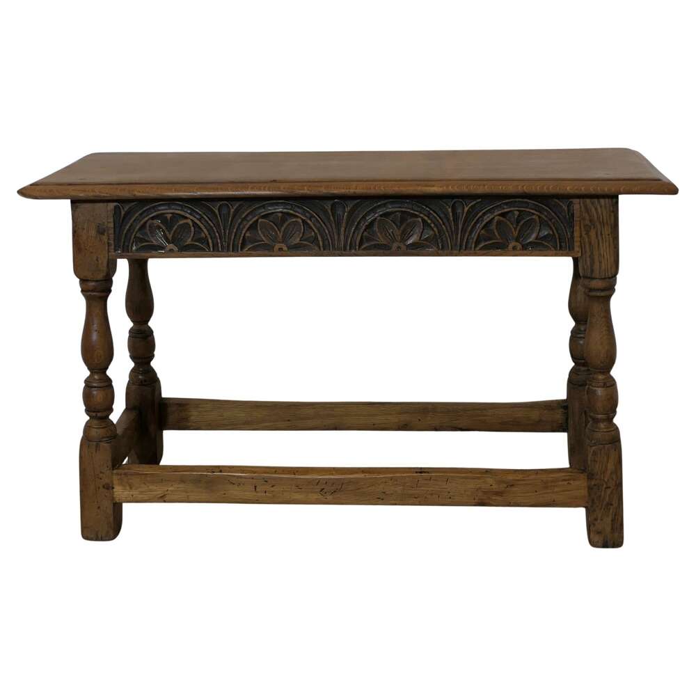 Arts and Crafts Carved Country Golden Oak Joint Stool Window Seat, Hall Bench