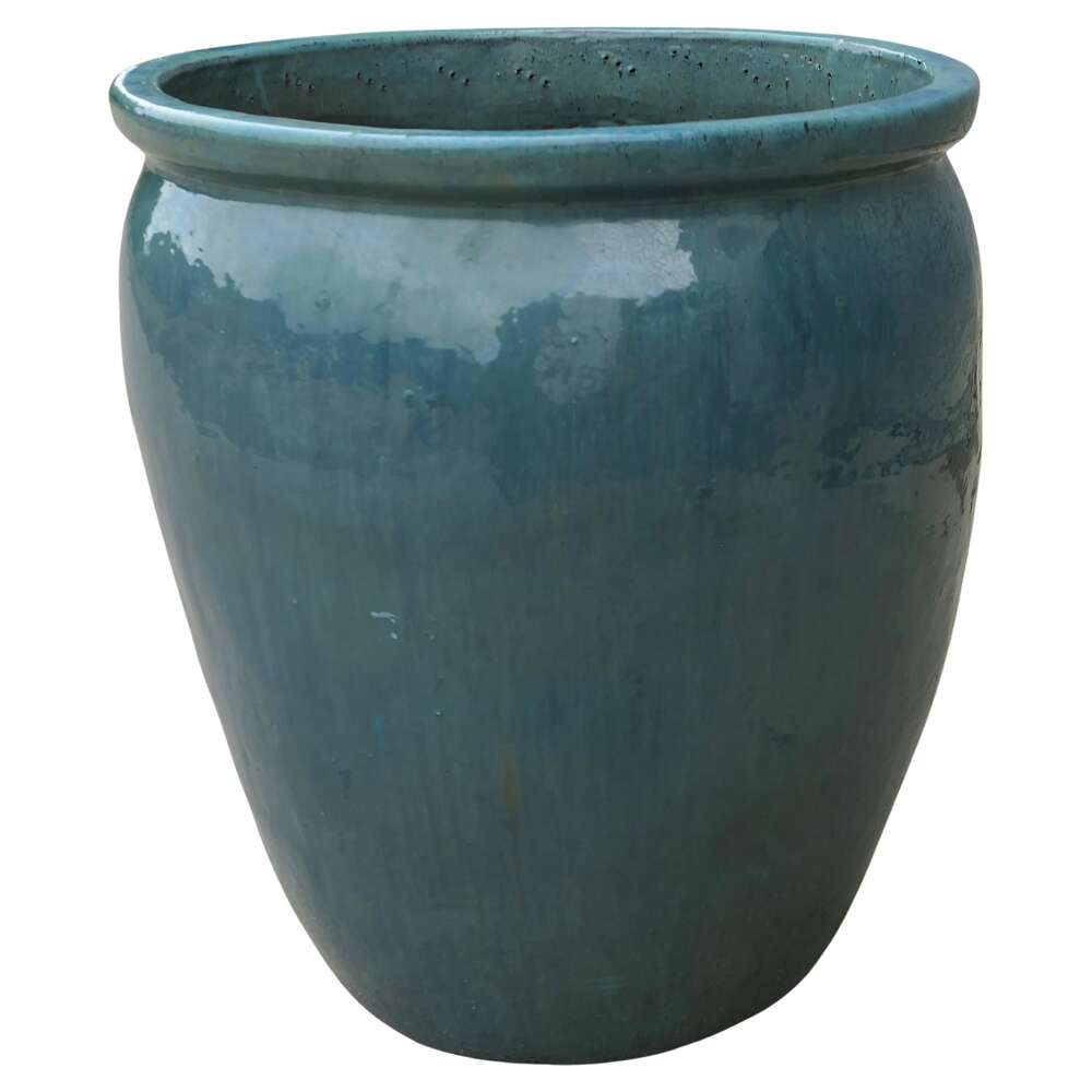 Large French Terracotta Turquoise Blue Garden Tree Planter