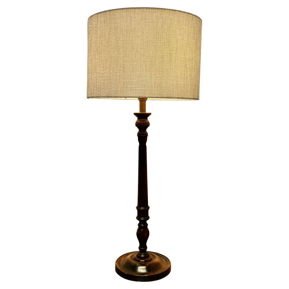 Tall Turned Dark Wood Table Lamp