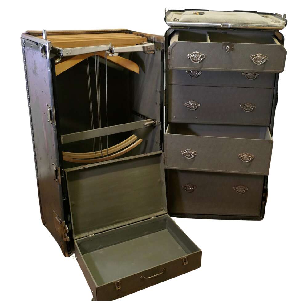 Art Deco Steamer Trunk or Cabin Wardrobe by Hartman Luggage Co.