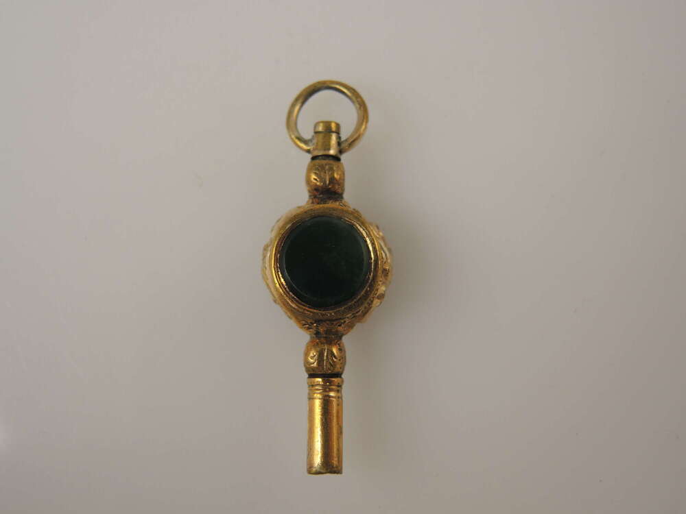 Victorian gilt and stone set pocket watch key c1850