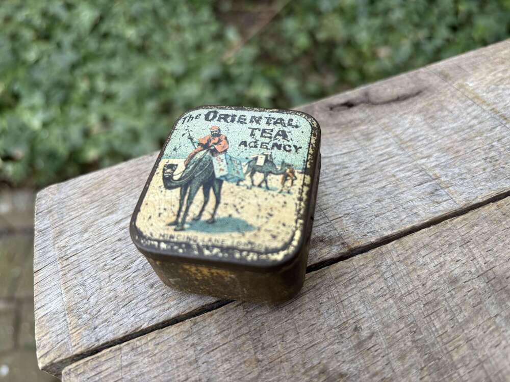 Victorian Oriental Tea Micing Lane London Sample Tin c1890s
