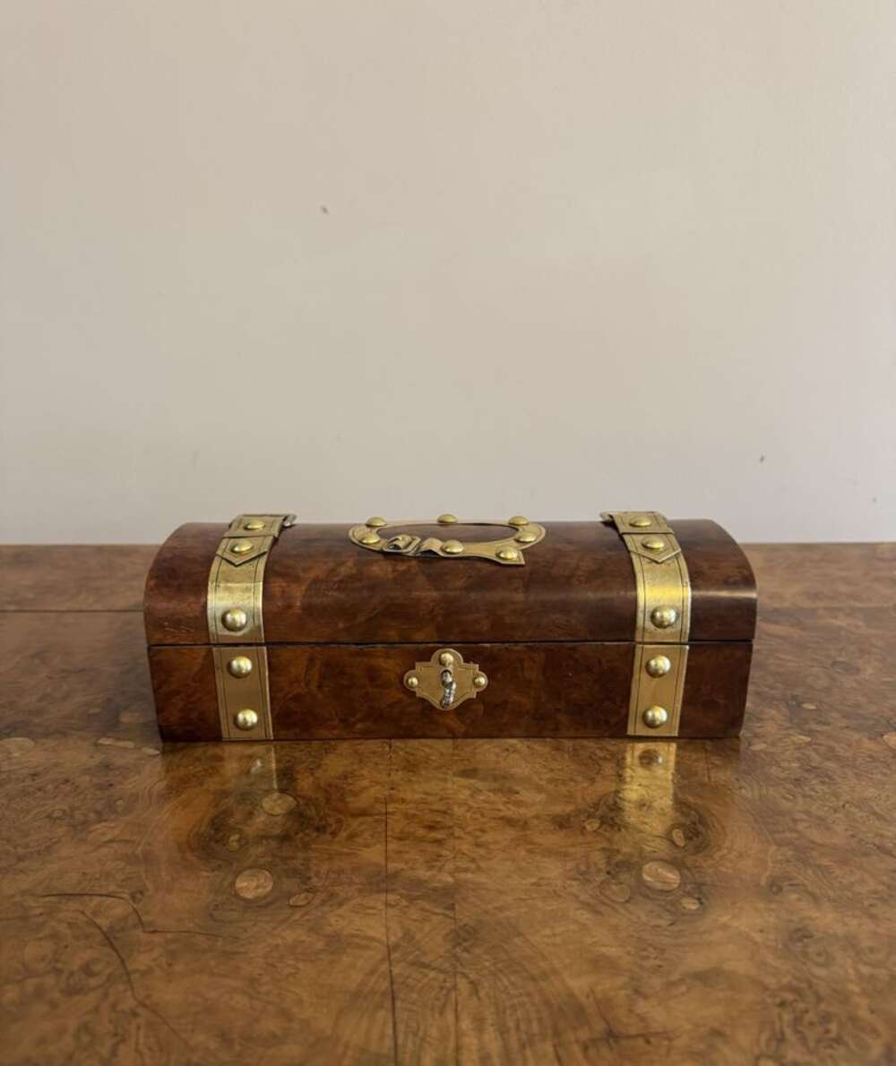 Fantastic Quality Antique Victorian Burr Walnut And Brass Bound Glove Box 