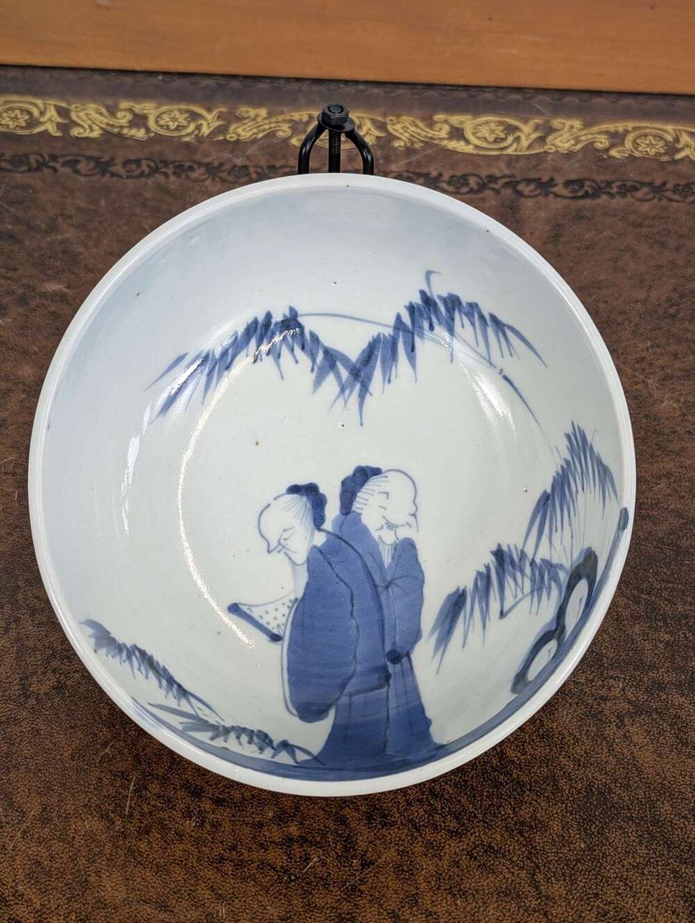 Japanese Arita blue and white porcelain bowl with scholar motif, Edo period early 19th C