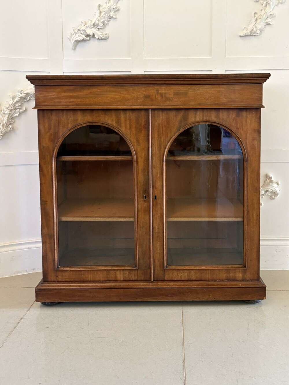 Antique Victorian Quality Figured Mahogany Glazed Bookcase 