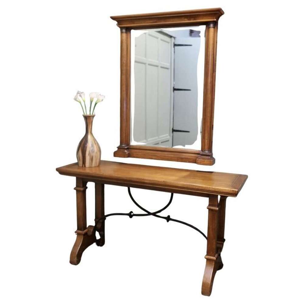 Golden Oak Arts and Crafts Console and Mirror