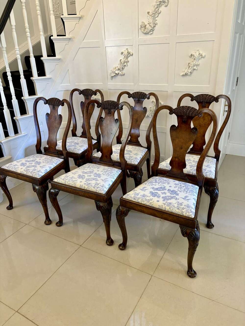 Superb Quality Set Of 6 Antique Victorian Carved Burr Walnut Dining Chairs