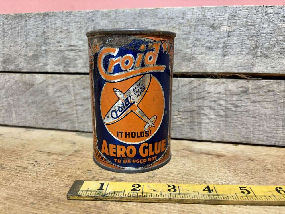 Aeroplane Glue Croid Hardware Advertising Tin c1930s